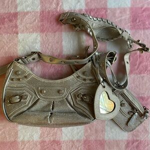 Silver rhinestone sparkly rhinestone cagole style bag